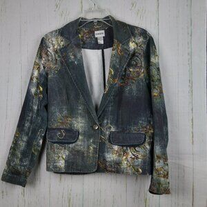 Chico’s Cotton Jacket Blazer Single Button Front with Pockets Size 1